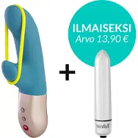 Fun Factory Amorino Dual vibromasseur muni d’un stimulateur clitoridien Pink & neon yellow 17,6 cm