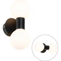QAZQA Applique murale moderne noire IP44 2 lumières - Cederic