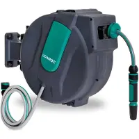 Vonroc Enrouleur de tuyau automatique | Tuyau de 25M, buse d’arrosage et raccords incl.