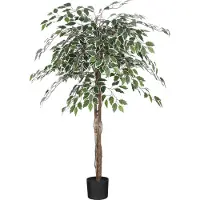 Mica Decorations Plante Artificielle Ficus en Pot de Fleur - H150 x Ø50 cm - Vert panaché