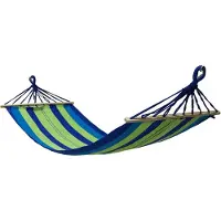 Viking Choice Hamac 200 x 80 cm avec barre transversale - Vert bleu rayé