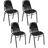 vidaXL Chaise de salle à manger 4 pcs. noir cuir véritable
