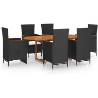 vidaXL Ensemble de jardin 7 pièces Poly rotin noir