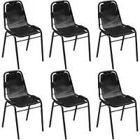 vidaXL Chaise de salle à manger 6 pcs. noir cuir véritable