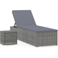 vidaXL Chaise longue avec support et table de thé Poly rotin gris