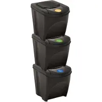 vidaXL Poubelle empilable 3 pcs. Anthracite 75 L