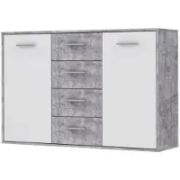 Generique PILVI Buffet bas 2 portes 4 tiroirs - Blanc et beton gris clair - L 122,6 x P 34,2 H 88,1 cm