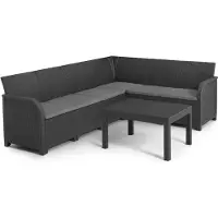 You do it Canapé D'angle Allibert By - 6 Personnes - Imitation Rotin Tressé Avec Table Basse - Gris Graphite - Sanremo