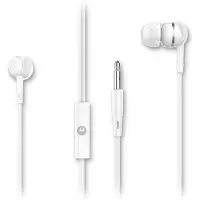 Motorola Sound Earbuds 105 Ecouteurs intra-auriculaires avec câble - Microphone intégré - Son clair et cristallin - 6 coussinets en silicone inclus - Blanc