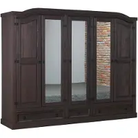 Ebuy24 New Mexico Armoire 5 portes avec 3 portes miroirs, 2 portes lambrissées et 3 tiroirs, finition ciré en style colonial.