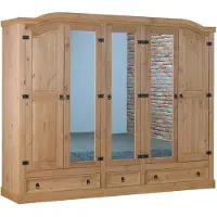 Ebuy24 New Mexico Armoire 5 portes avec 3 portes miroirs, 2 portes lambrissées et 3 tiroirs, délavés, cirés.
