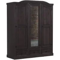 Ebuy24 New Mexico Armoire 3 portes avec une porte miroir, 2 portes lambrissées et 3 tiroirs, finition ciré en style colonial.