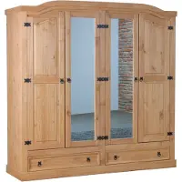 Ebuy24 New Mexico Armoire 4 portes avec 2 portes miroir, 2 portes pleines et 2 tiroirs, largeur 194 cm, hauteur 193 cm, naturel/ciré.