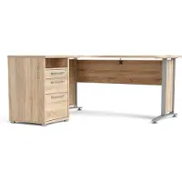 Ebuy24 Bureau d'angle Prima avec caisson 160 x 150 cm chêne structuré