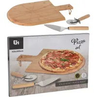 Excellent houseware Ensemble de coupe à pizza 3 pcs 43x30 cm bambou