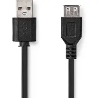 Nedis Rallonge de câble USB - 2 m - Noir - USB 2.0 - Rond - Conducteur central en cuivre
