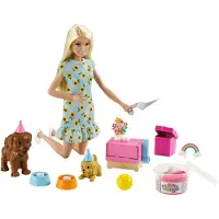 Mattel Barbie Set de jeu de fête pour chiens avec poupée avec pâte à modeler de jeu et accessoires