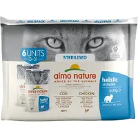 Almo nature Holistic Sterilised pour chat - lot mixte : 12 x 70 g poulet + 12 x 70 g cabillaud