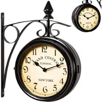 Monzana Horloge Murale Double Face Silencieuse Vintage - Horloge Double Face Ambiance New-Yorkaise Grand Central - Stable Durable Métallique Noir Intérieur Extérieur