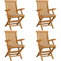 vidaXL Chaises de jardin avec coussin beige 4 pcs. Bois massif teck