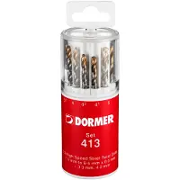DORMER Jeu de forets hélicoïdaux A094 DIN 338 Type N Ø nominal 1,5-6,5x0,5 mm HSS 13 pièces boîte ronde (1,5)