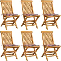 vidaXL Chaises de jardin avec coussins 6 pcs. Rouge à carreaux bois massif teck