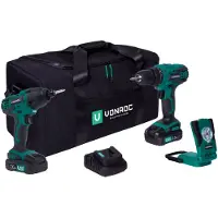 Vonroc Pack outils sans fil Plate-forme de batteries 20V - 2.0Ah | 2 machines, 2 batteries et un chargeur rapide