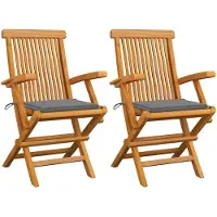 vidaXL Chaises de jardin avec coussins gris 2 pcs. Bois massif teck