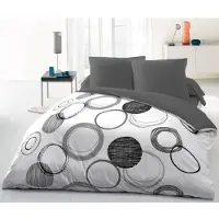 HOME LINGE PASSION Set de Literie HOME LINGE PASSION Cercles Blancs Gris Clair 220 x 240 cm