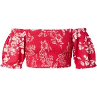 Superdry Vintage Smocked Crop Short Sleeve Top Rouge M Femme