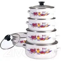 Klausberg Lot de 10 casseroles en émail avec couvercles en verre - Casserole en émail - Lot de casseroles en émail KB-7169 - B