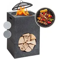 Blumfeldt Brasero Exterieur pour le Jardin, Brasero Plancha Portable avec Grille de BBQ, Pare-Etincelles et Bol en Acier, Brasero Barbecue avec Foyer pour le Camping, Brûleur à Bois, 50 x 75 x 50 cm