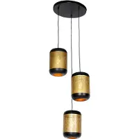 QAZQA Suspension vintage noire avec laiton rond 3 lumières - Kayleigh