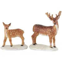 Luville Animaux de Noël 2 Cerfs - Polyrésine - 9,5 x 6 x 6,5 cm - Marron