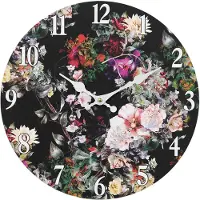 Clayre & Eef Horloge murale Ø 34 cm Noir Vert MDF Fleurs