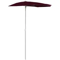 vidaXL Demi-parasol avec mât 180x90 cm rouge bordeaux