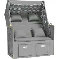 vidaXL Chaise de plage avec coussins Poly rotin et bois massif Gris