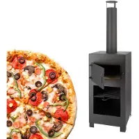Esschert Design Poêle à bois en acier avec four à pizza intégré pour terrasse - Noir - L 38,9 x P 39,9 x H 140,5 cm