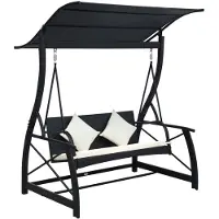 vidaXL Balançoire hollywoodienne 3 places avec toit Poly rotin noir