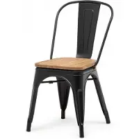 HorecaTraders Chaise empilable Tolix | Acier avec siège en bois | Noir | 4 pièces