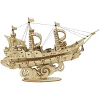 Robotime Puzzle 3D Mécanique en bois - Rolife - Navire à voile - 118 pièces - A partir de 8 ans - Enfant