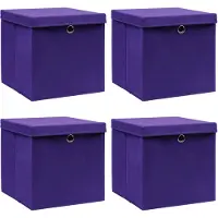 vidaXL Boîtes de rangement avec couvercles 4 pcs. Violet 32x32x32 cm Tissu