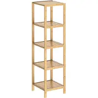 Alpina Support de salle de bain - 5 couches - Bois de bambou écologique - Meuble de salle de bain - Serviettes, shampoing et après-shampoing