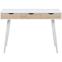 Ebuy24 Nete Bureau en blanc avec 3 tiroirs en imitation chêne et pieds en métal, blanc.