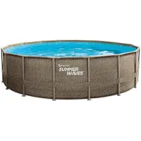 Merkloos Piscine hors sol tubulaire ronde Premium effet tressé 488 x 122 cm, avec filtre à sable, échelle, tapis de sol, bâche de couverture et kit d’entretien