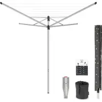Brabantia Lift-O-Matic Droogmolen - met Metalen Grondanker, Beschermhoes, Wasknijpertasje en Wasknijpers - 40, Séchoir à linge, Gris