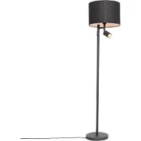 QAZQA Lampadaire noir avec intérieur blanc et liseuse - Jelena