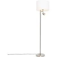 QAZQA Lampadaire en acier avec abat-jour blanc et liseuse - Jelena