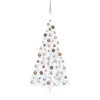 vidaXL Demi-arbre de Noël artificiel pré-éclairé et boules blanc 150cm