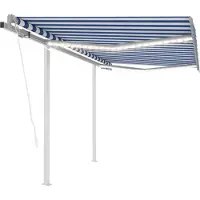 vidaXL Store automatique avec capteur de vent à LED, 3,5 x 2,5 m, bleu et blanc